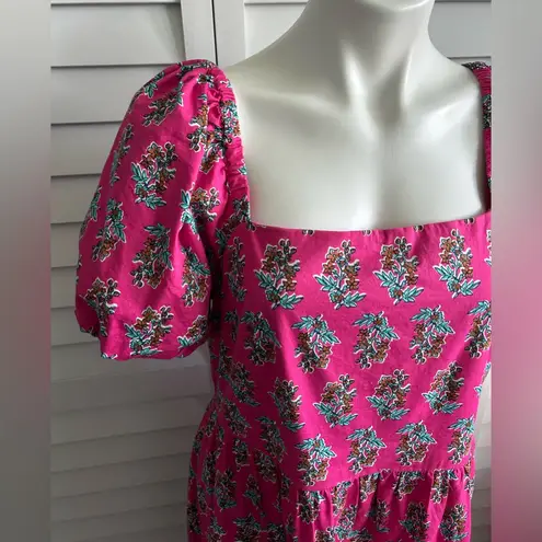 J. Crew | tiered block floral print puff sleeve midi dress Pink Size 14 - Image 3