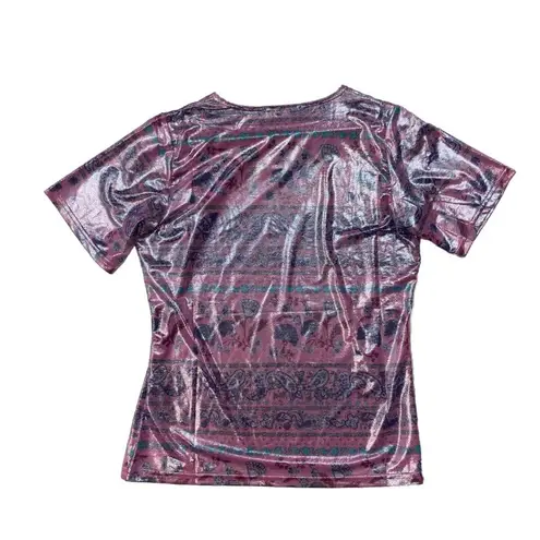 New Ugo Reali MIxed Print Short Sleeve Top Womens Sm? Pink Shiny Paisley France