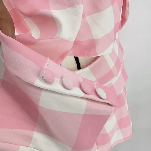 Akira Women's Cut Out Long Sleeve Blazer Dress Pink/White Size Small Chekered Pink