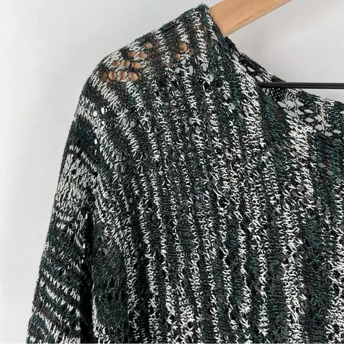 Lumiere Size S Multicolor Lightweight Open Knit Ribbed Hem Batwing Sweater White