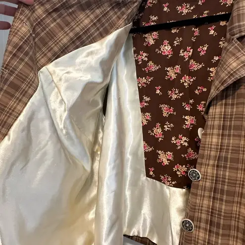 L.A. Blues Women's Brown Plaid Button Up Collared Jacket Workwear. Oversized.