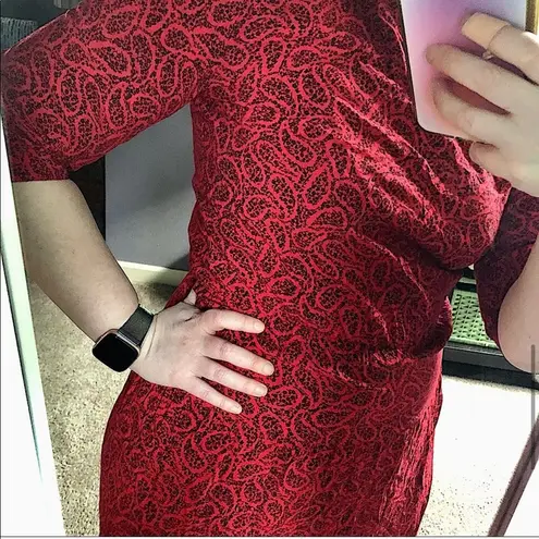 Vintage 80s Elizabeth Adams Western Paisley Red & Black Dress Shoulder Pads sz 8 Multiple