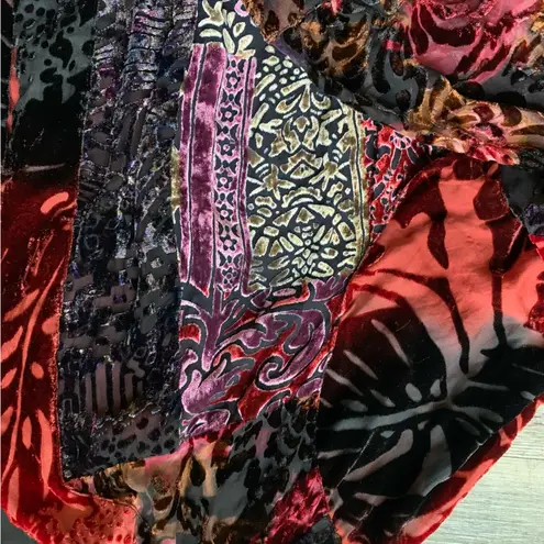 Laura Ashley Velvet Silk Burnout Black & Red Patchwork Open Front Jacket 3X