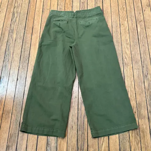 Maeve Anthropologie Cropped Wide Leg Pleated Olive Green Pants Size 8