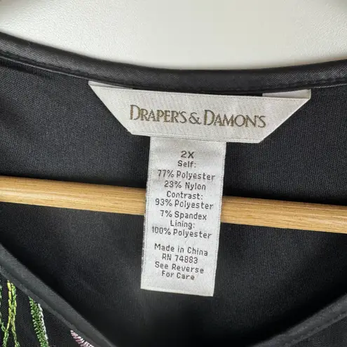 Drapers & Damons Floral Embroidered Sheer Mesh Zip Front Jacket 2X Cottage Boho Black