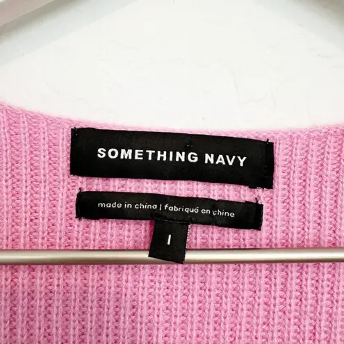 Something Navy Wool V-Neck Ribbed Knit Sweater Winter Preppy Luxury Pink Large
