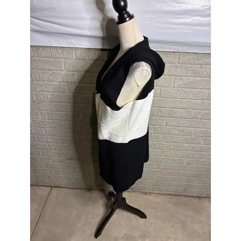 Sioni Hooded Sleeveless Vest Black White Color Block Long Cardigan Knit Size L