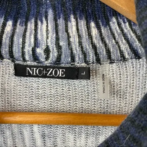 Nic+Zoe Anthropologie Blue Print Knit Cowl Neck Long Tunic Sweater L