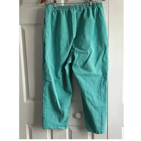 Denim & Co Mint Green Striped Elastic Waist Pants Comfortable Relaxed Fit