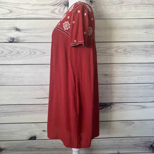 Abercrombie & Fitch Rust Orange-Red Embroidered Cutout Shift Dress