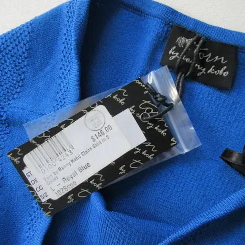Torn By Ronny Kobo NWT Claire in Royal Blue Pointelle Stretch Knit Mini Skirt L