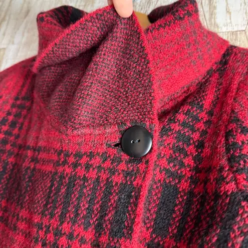 Christian Siriano Womens Red Plaid Cardigan Sweater L Wool Blend Double