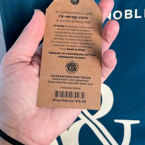 Barnes & Noble Canvas Tote Bag Teal 14" Shopper Book Bag Durable Reusable NEW Blue