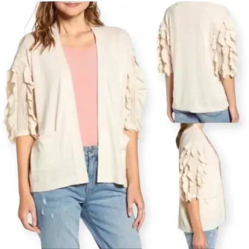 Rachel Parcell DESIGNER | S | Cream Ruffle Sleeve Sundance Knit Cardigan Sweater