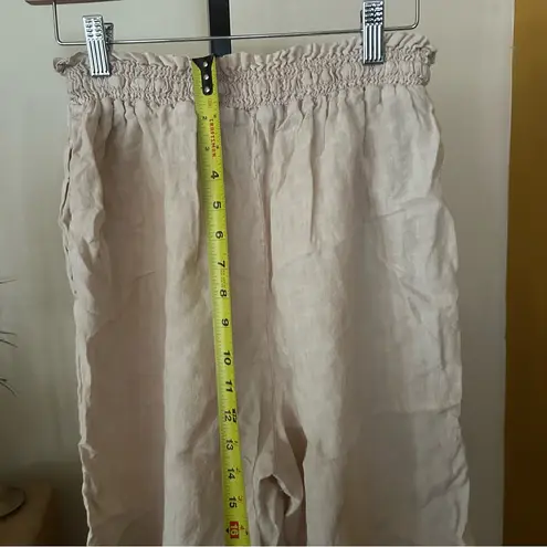 Bella Dahl Smocked Waist Side Slit Wide Leg Pants 100% Linen Beige NWT $174 Sz M