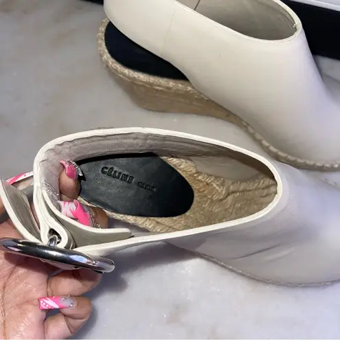 CELINE Céline Womens 35 Milk Calfskin Leather Open Toe Espadrille Sandal