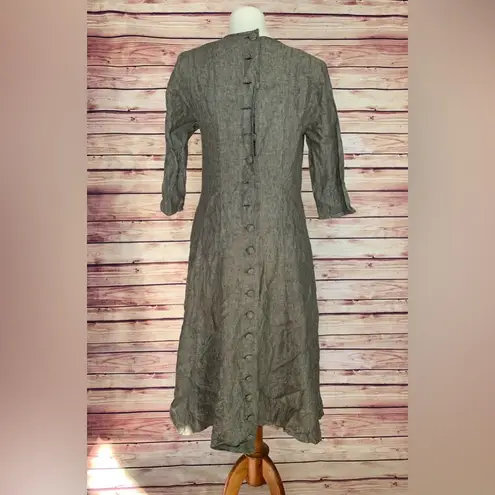 Maria Maruschka Sweden Lagenlook Pockets Linen A Line Long Sleeve Dress, Small Brown