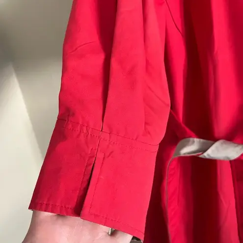 Vintage 80s/90s Mulberry Street Red Trench Coat Belted Jacket Contrast Collar Size 14