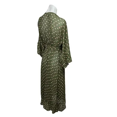 Josa Tulum Green Long Sleeve Polka Dot Print Kimono Beachwear Wrap Midi Dress Size XS
