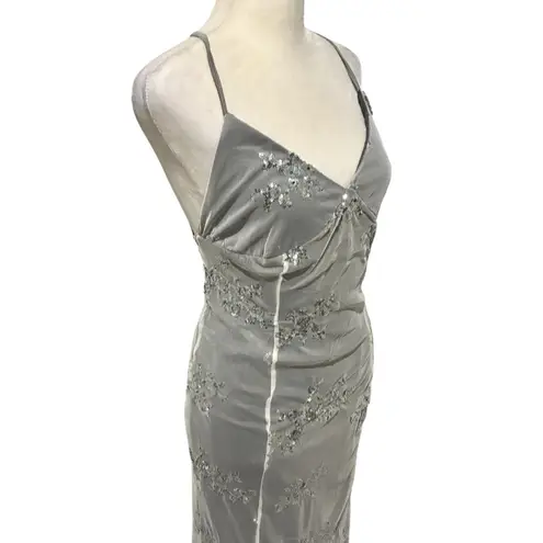 Elegant Slate/Light Grey Backless Dress Detailed w/Sequins BRAND NEW NEVER WORN Silver Size M