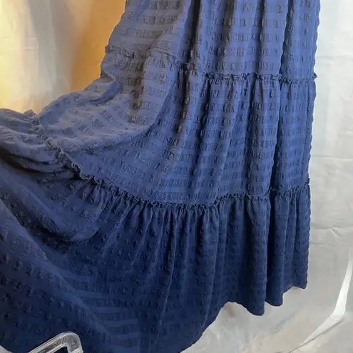 Ophelia Roe Vneck Boho Prairie Dress Tiered Skirt Midi Size Small Navy Blue