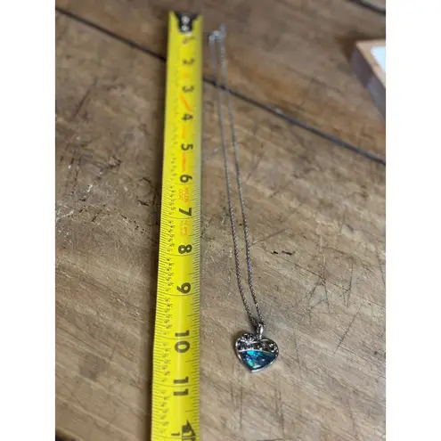 Sterling Silver Heart-Shaped Pendant With Abalone Inlay & Floral Detail On Chain