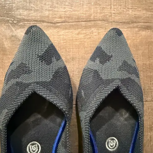 ROTHYS Women Pointed Toe Flats Knit Camo Blue Trim Comfort Shoes W8.5 Rare Work Gray Size 8.5