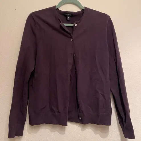 Lands' End  Sweater Medium Black Button Down Cardigan Long Sleeve cotton