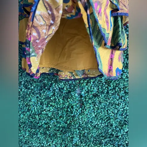 Farm Rio | Yellow Tropical Tapestry Mini Skirt | Tiered | Size Medium - NWT