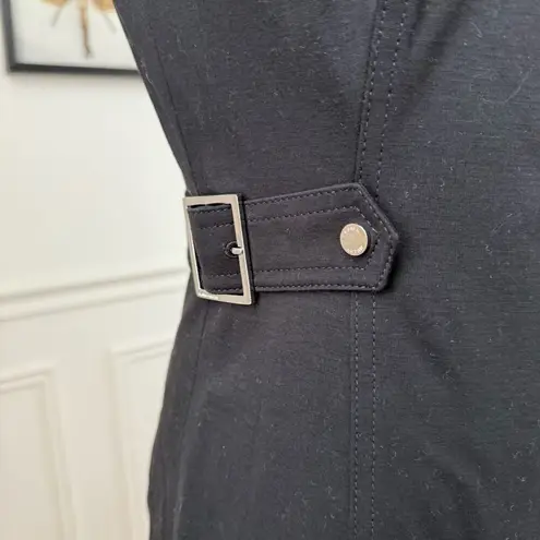 Karen Millen Black Sheath Moto Pencil Dress Silver Offset Zipper Snap $298 8