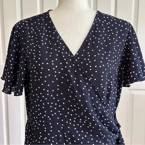 Relipop Wrap Dress Blue White Polka Dot V-Neck Bell Short Sleeve Ruffled XL NEW