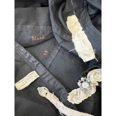 1900 Edwardian Black Mourning Dress Set w/ Brooch, Hat & Underskirt XS