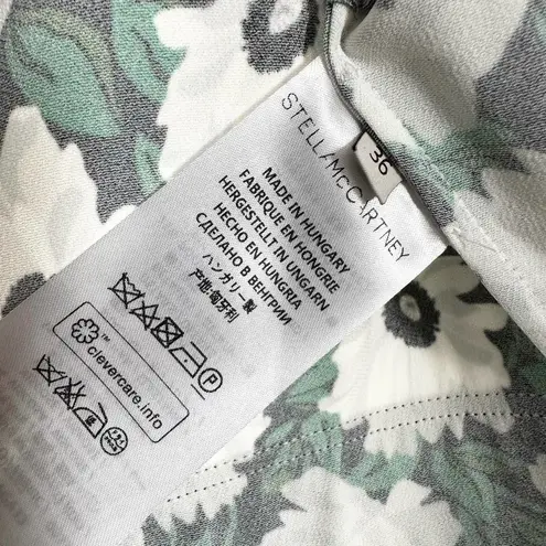 Stella McCartney Green White Petra Floral Print Dress Fit Flare 36 0/2 XS