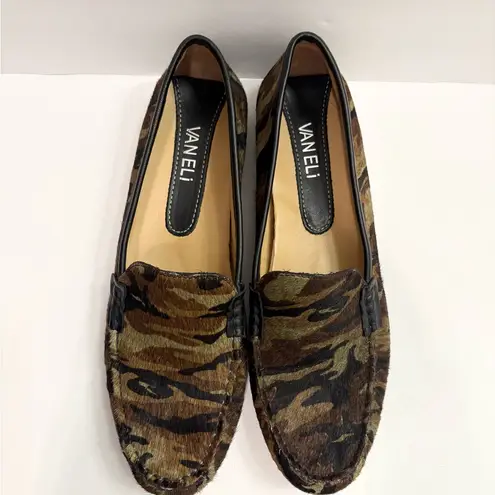 Vaneli Camouflage Loafers in Brown/Green Edging Pony Hair Textured Camo Preppy. Brown Size undefined