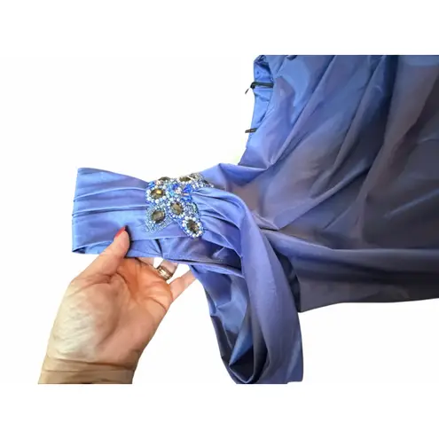 David Meister NWT Blue One Shoulder Jeweled Gown - Size 22