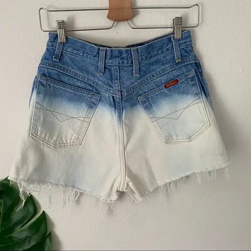 Bonjour Retro High Waisted Frayed Hem Jean Shorts Dip Dye Denim Size 27