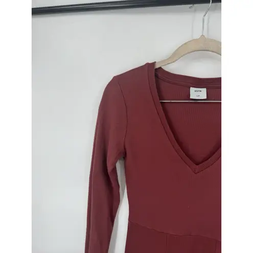 KOTN Deep V Ribbed Dress Women Small Maroon Athleisure Granolagirl Western Indie Red