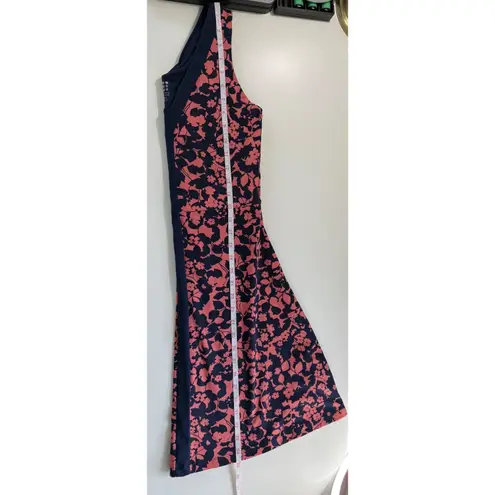 Title Nine Sleeveless Knit Dress Navy Coral Floral Fitted V-Neck Size XS