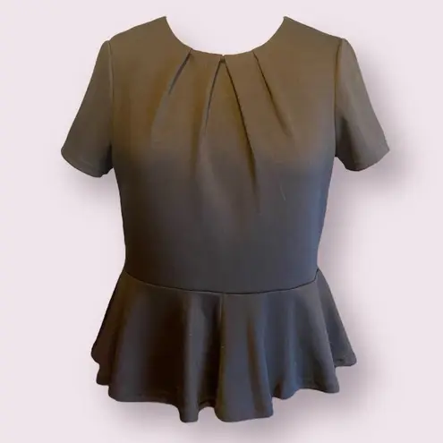 WD•NY WD.NY Short Sleeve Peplum Blouse with Back Exposed Zipper in Black - size XL