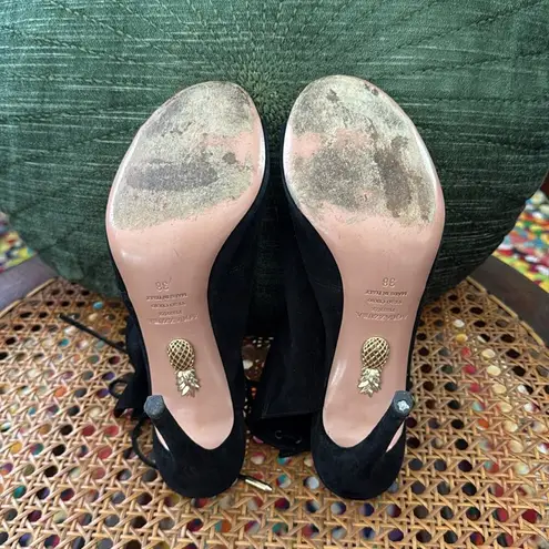 Aquazzura Sexy Thing Black Suede Cut Out Back Tie Open Toe Heels Size 8