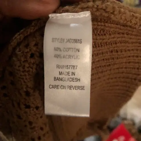 Brown crochet knit crop top sleeveless v halter neck earthy artsy boho hippie Size M