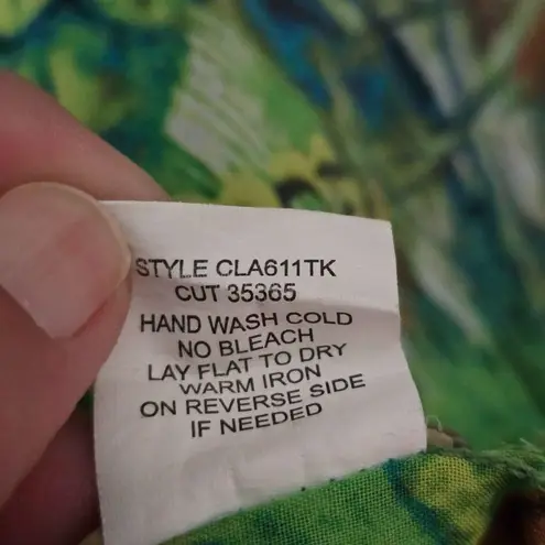 Figueroa Flower Blouse Small Peacock Print Bohemian Button Up Green Top