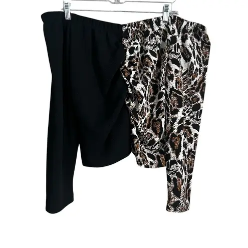 Ashley Stewart Plus Sz 18 20 Leopard Print Off the Shoulder Top Ruched Two Tone