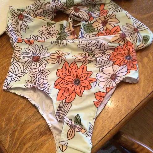 Womens Halter Wrap High Waist Floral Bikini sz medium Orange