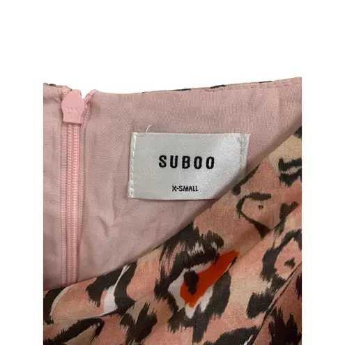Suboo Uma Gathered Slip Dress Pink Cheetah Midi Size XS