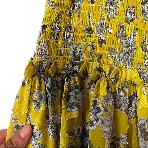 Alexis Gaarza Flared Floral Maxi Skirt Yellow Sz M