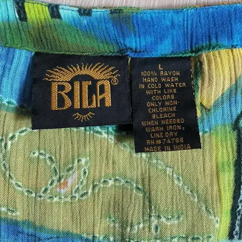 BILA Floral Patchwork Maxi Dress Sleeveless Blue Yellow Rayon Bohemian Size L