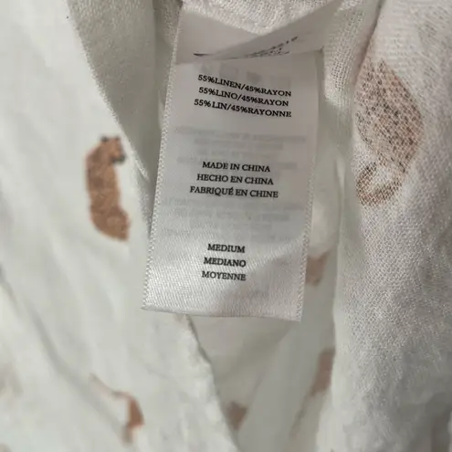 Rails Charli Shirt Women White Playful Cheetahs Print Linen Blend Button Medium