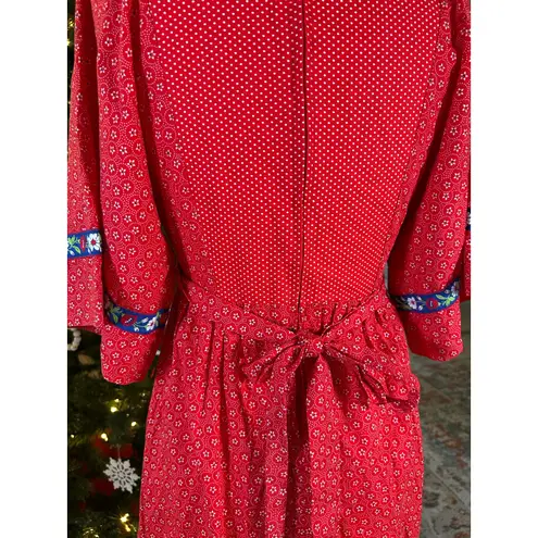Handmade Vintage 70s Prairie Cottagecore Maxi Dress Red Embroidered Women's sz S