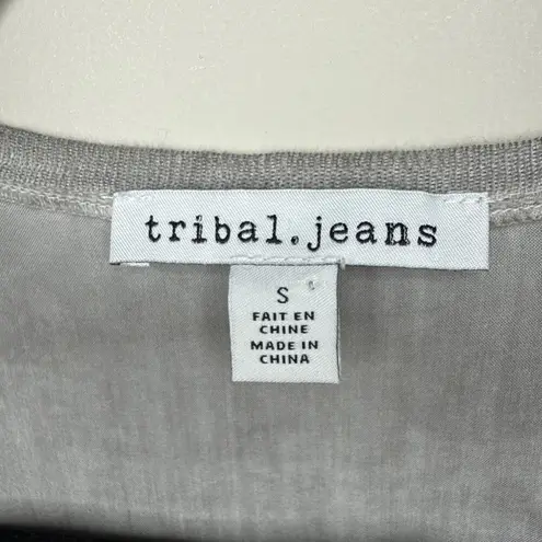 NEW Tribal Jeans Small Gray Linen Blend Open Front Waterfall Cardigan 3/4 Sleeve